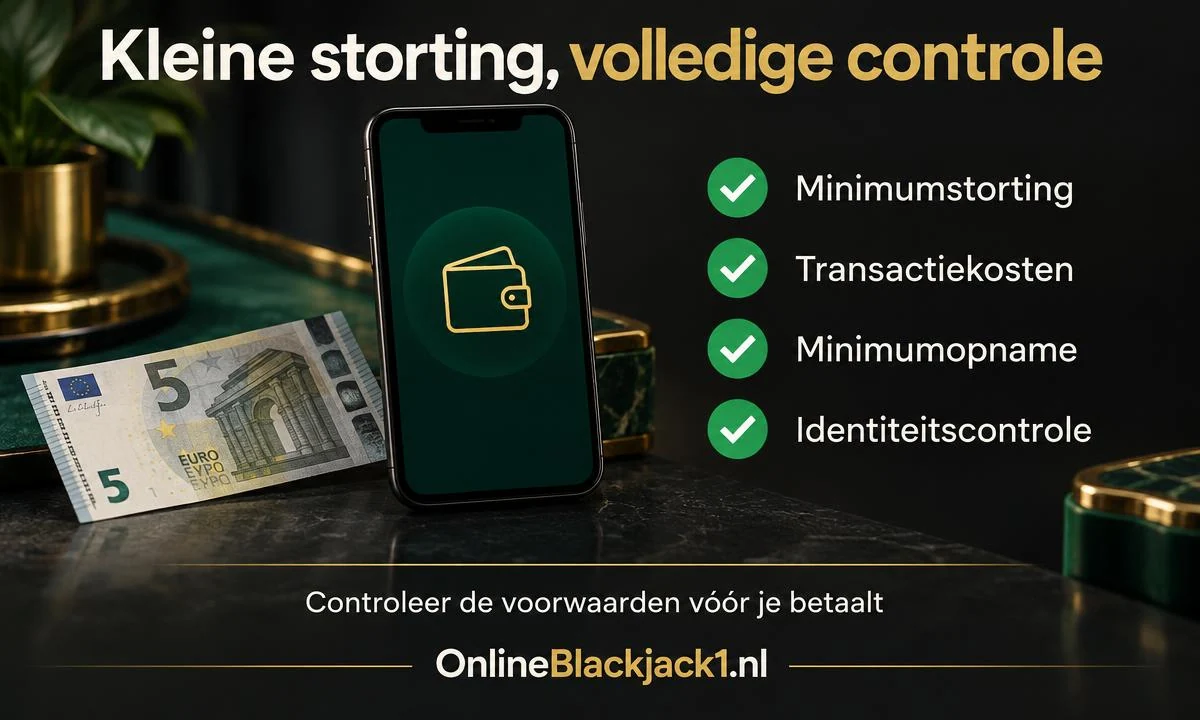 OnlineBlackjack1 checklist voor kleine stortingen: controleer minimumstorting, transactiekosten, minimumopname en identiteitscontrole voordat je betaalt.