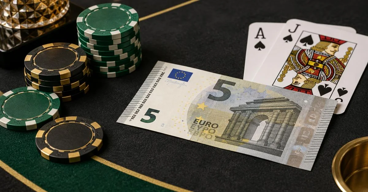 Vijf euro met blackjackkaarten en groene casinofiches: minimumstorting en voorwaarden uitgelegd – OnlineBlackjack1